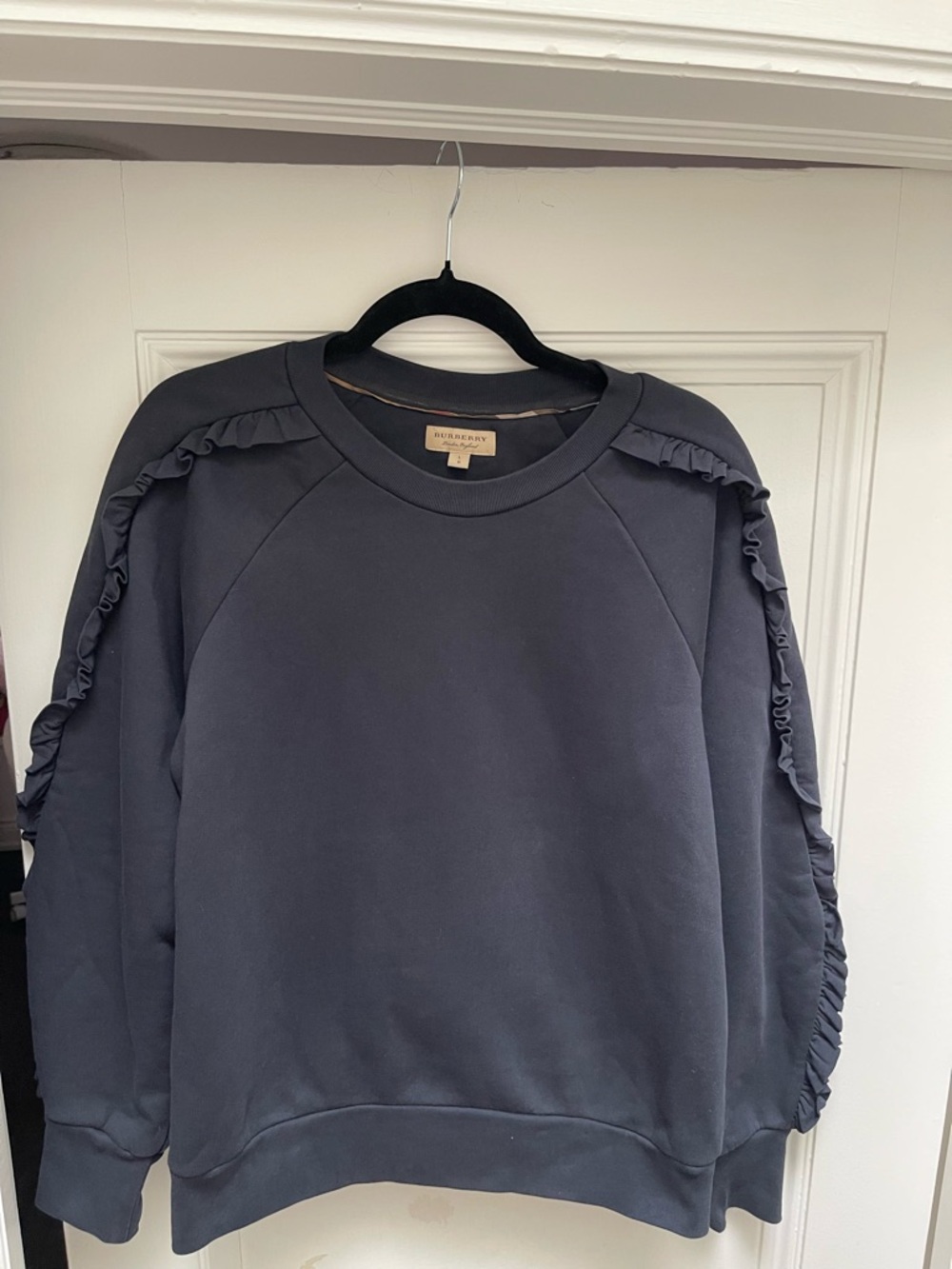 Burberry Navy Ruffle-Trim Crew Sweatshirt